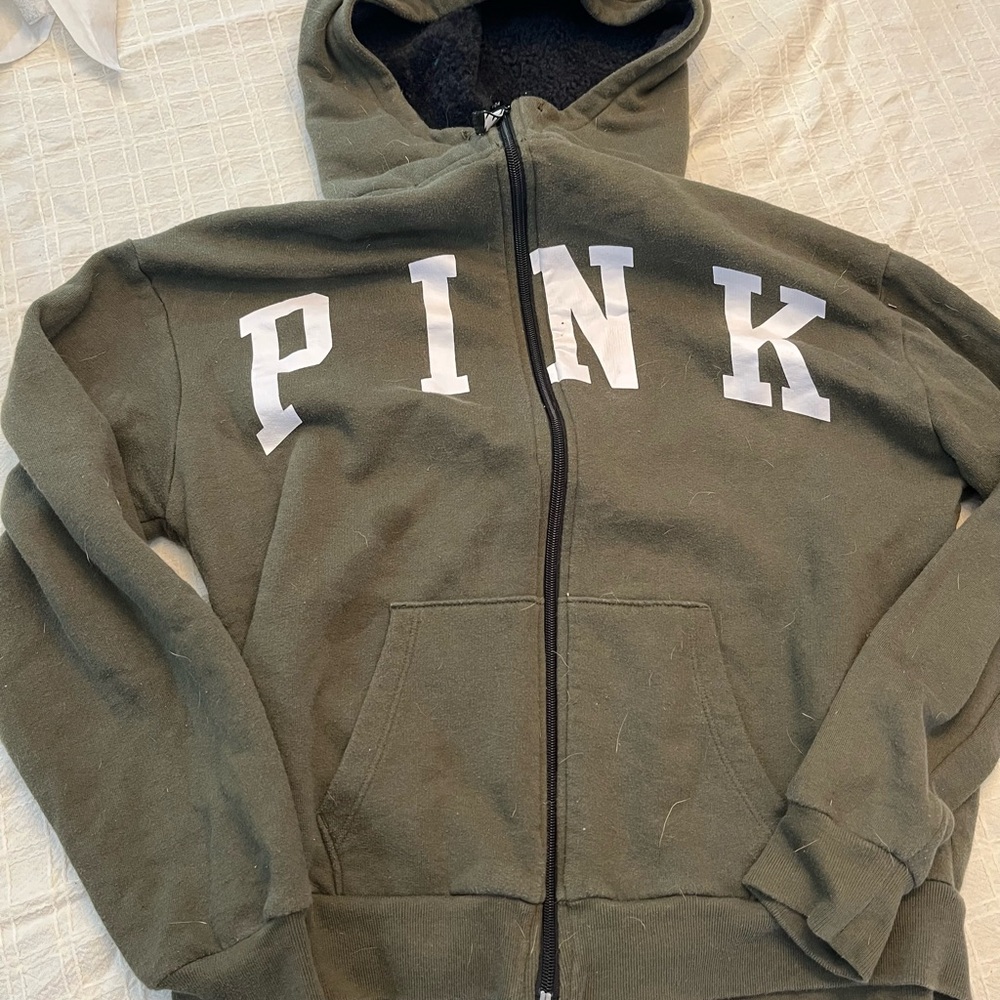 PINK Victoria's Secret Kids Zip-Up Hoodie - Dark Green